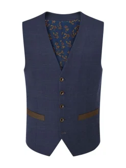 Skopes Blue Guildford Suit Soft Touch Check Waistcoat