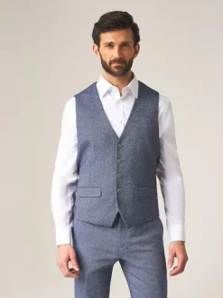 Best Skopes Blue Jude Tweed Tailored Fit Suit Waistcoat