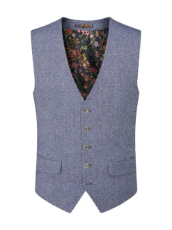Best Skopes Blue Jude Tweed Tailored Fit Suit Waistcoat