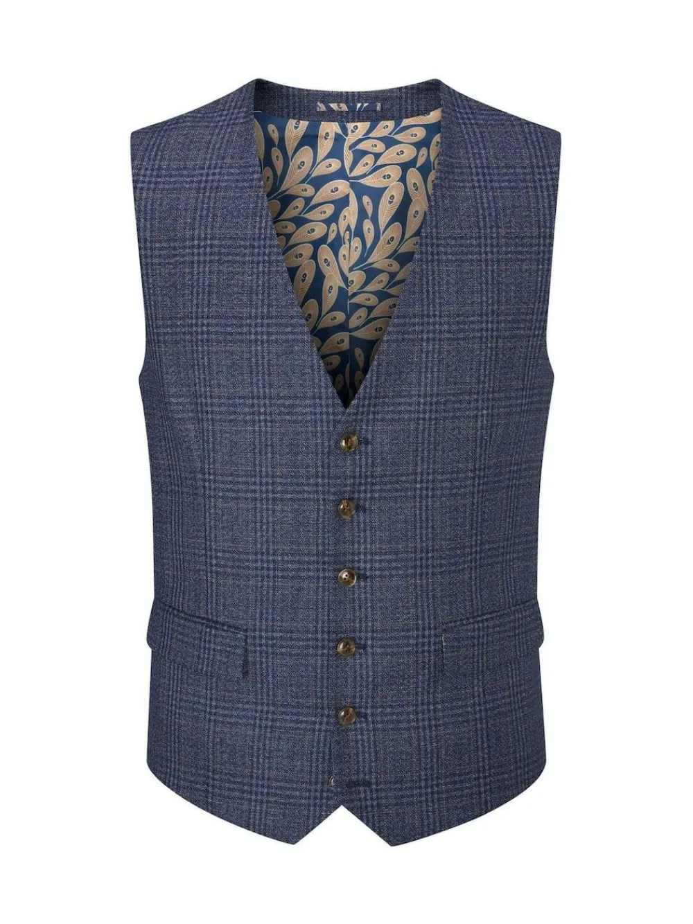 Hot Skopes Blue Woolf Check Tailored Fit Suit Waistcoat