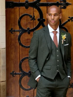 Sale Skopes Dark Green Jude Tweed Tailored Fit Suit Waistcoat