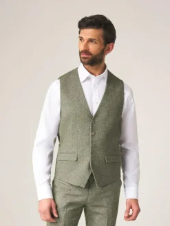 Hot Skopes Green Jude Tweed Tailored Fit Suit Waistcoat