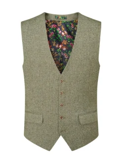 Hot Skopes Green Jude Tweed Tailored Fit Suit Waistcoat