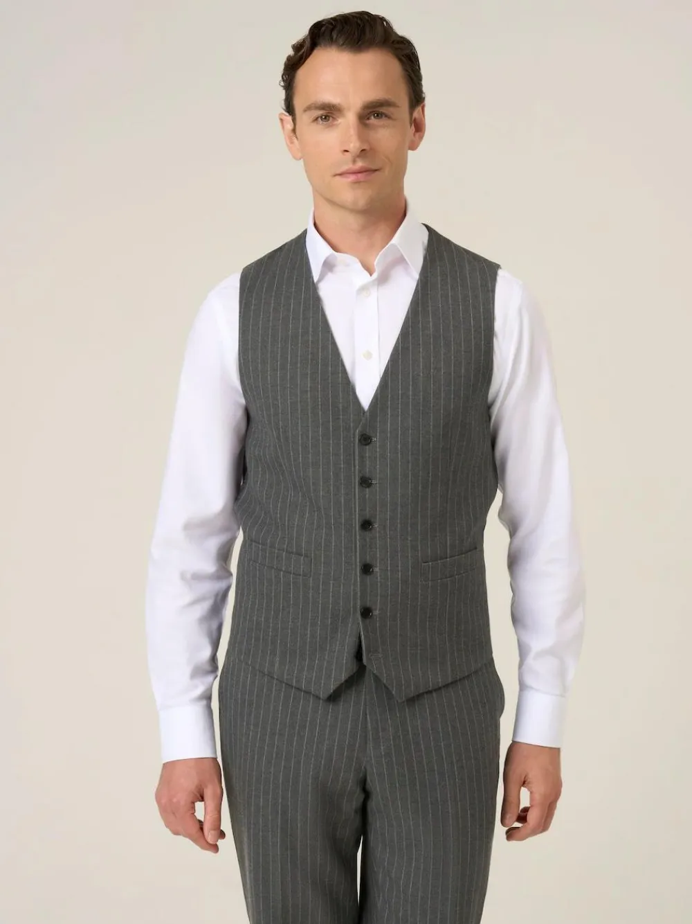 Skopes Grey Cassius Stripe Suit Waistcoat^ Vests