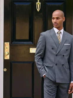 Skopes Grey Double Breasted Cassius Tailored Fit Stripe Suit Jacket^ Grey Suits|Suits & Tuxedos