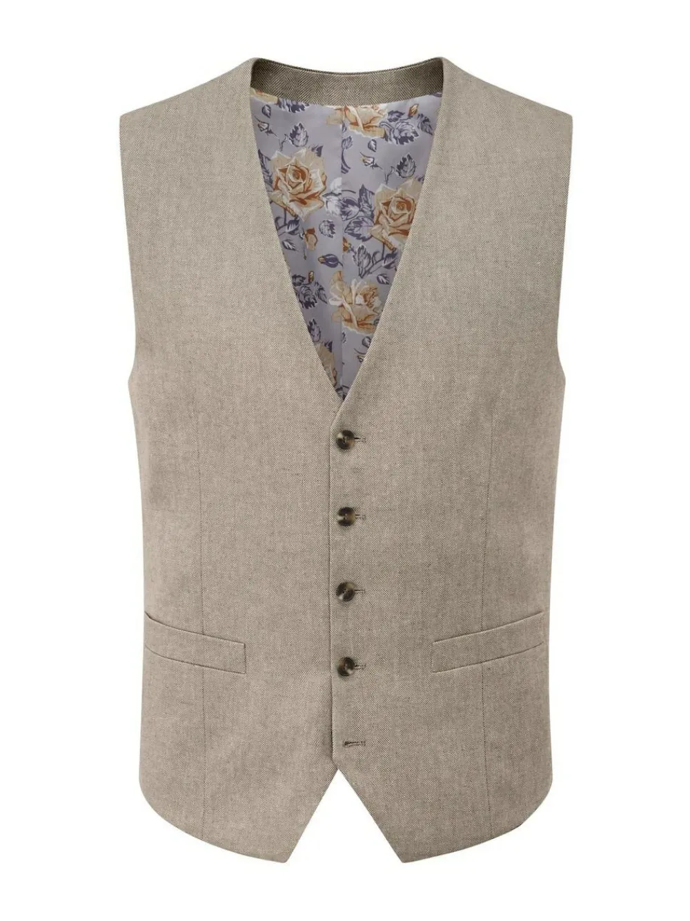 Skopes Single Breasted Tailored Fit Calvados Linen Blend Suit Waistcoat^ Vests
