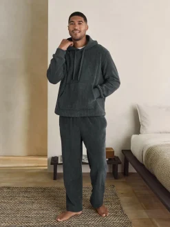 Discount Next Borg Fleece Ribbed Texture Hoodie Slate Grey