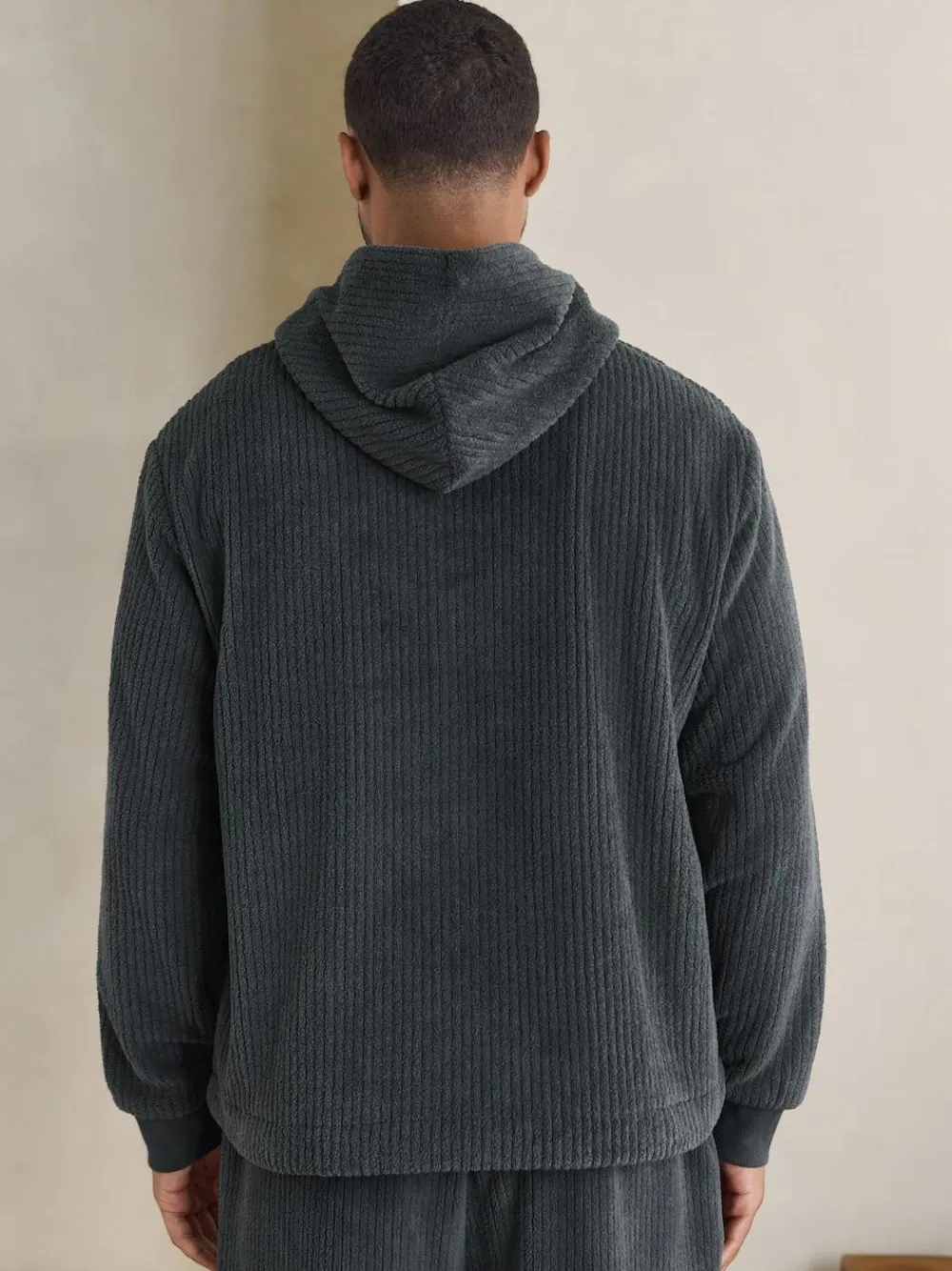 Discount Next Borg Fleece Ribbed Texture Hoodie Slate Grey