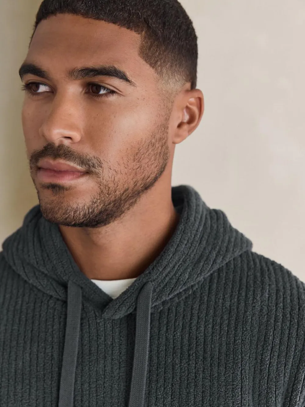 Discount Next Borg Fleece Ribbed Texture Hoodie Slate Grey