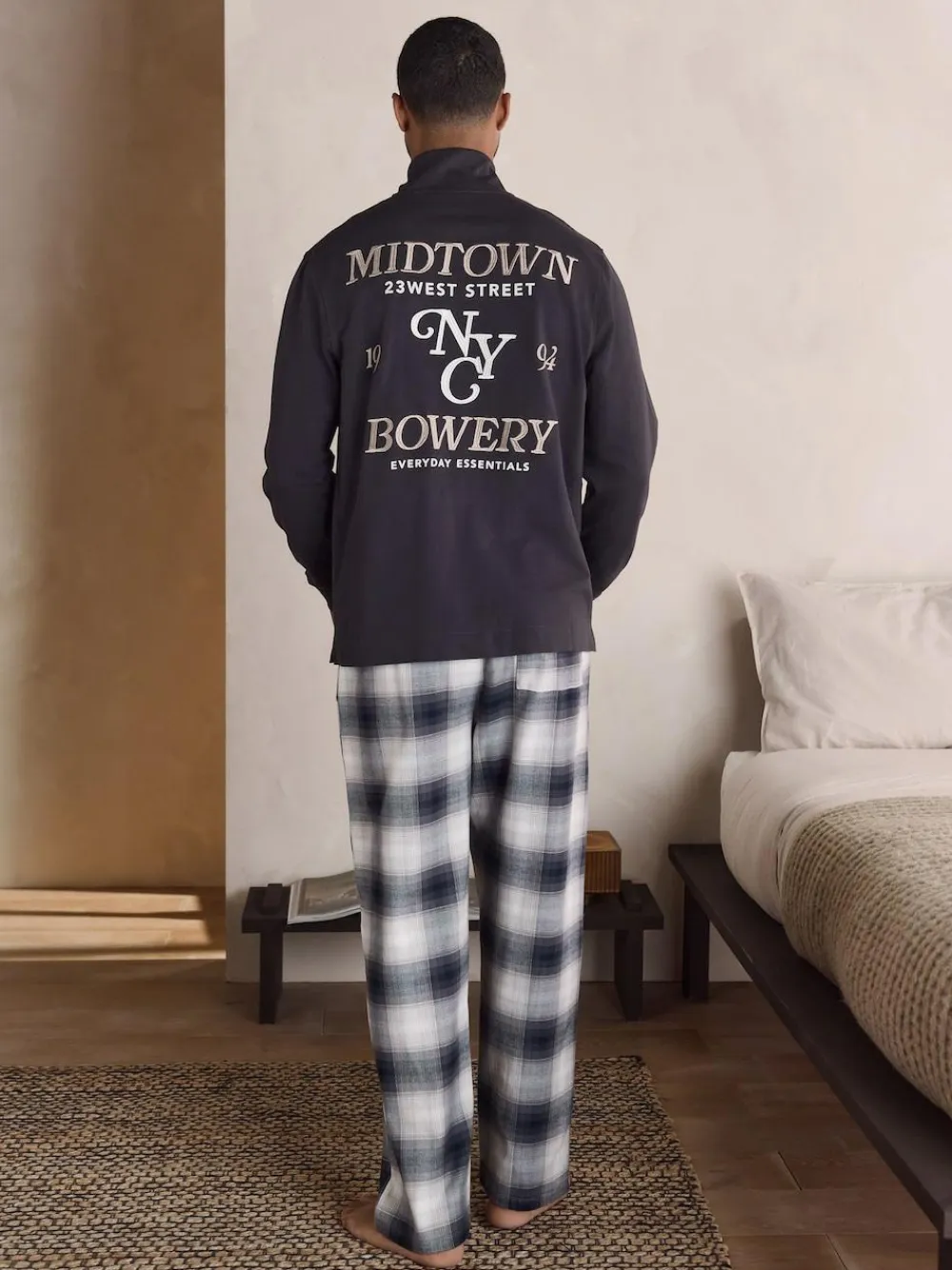 Hot Next Slate Grey Long Sleeve Embroidered Quarter Zip Pyjamas Set