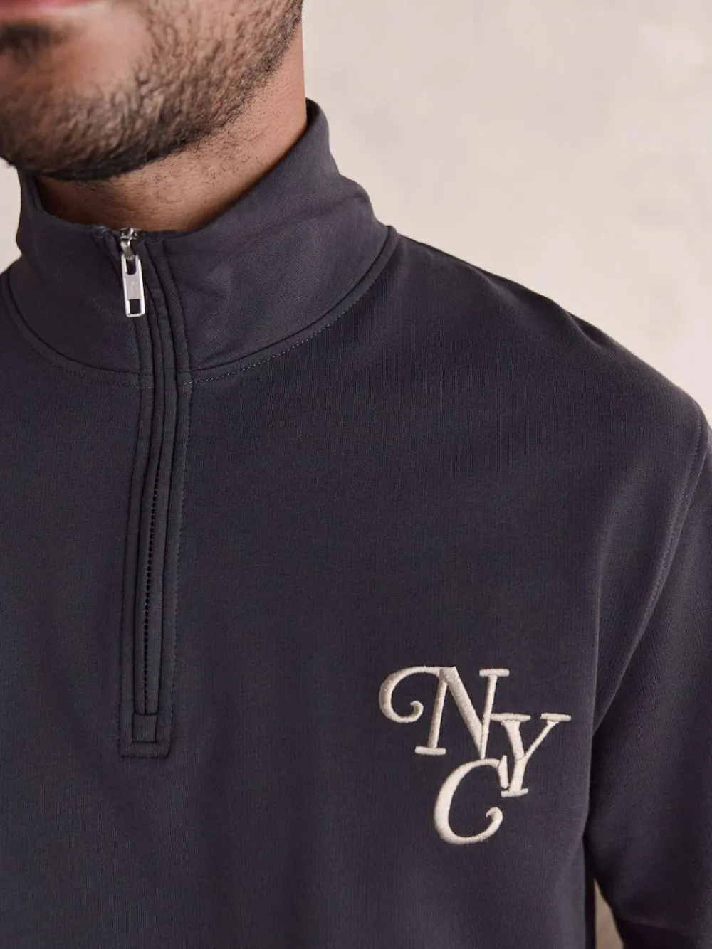 Hot Next Slate Grey Long Sleeve Embroidered Quarter Zip Pyjamas Set