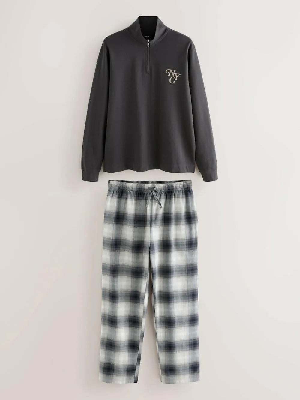 Hot Next Slate Grey Long Sleeve Embroidered Quarter Zip Pyjamas Set