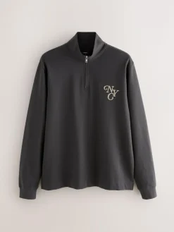 Hot Next Slate Grey Long Sleeve Embroidered Quarter Zip Pyjamas Set