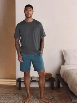 Next Slate Grey Short Sleeve Jersey Pyjamas Set^ Pyjamas|Nightwear