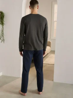 New Next Long Sleeve Jersey Pyjamas Set Slate Grey/Navy