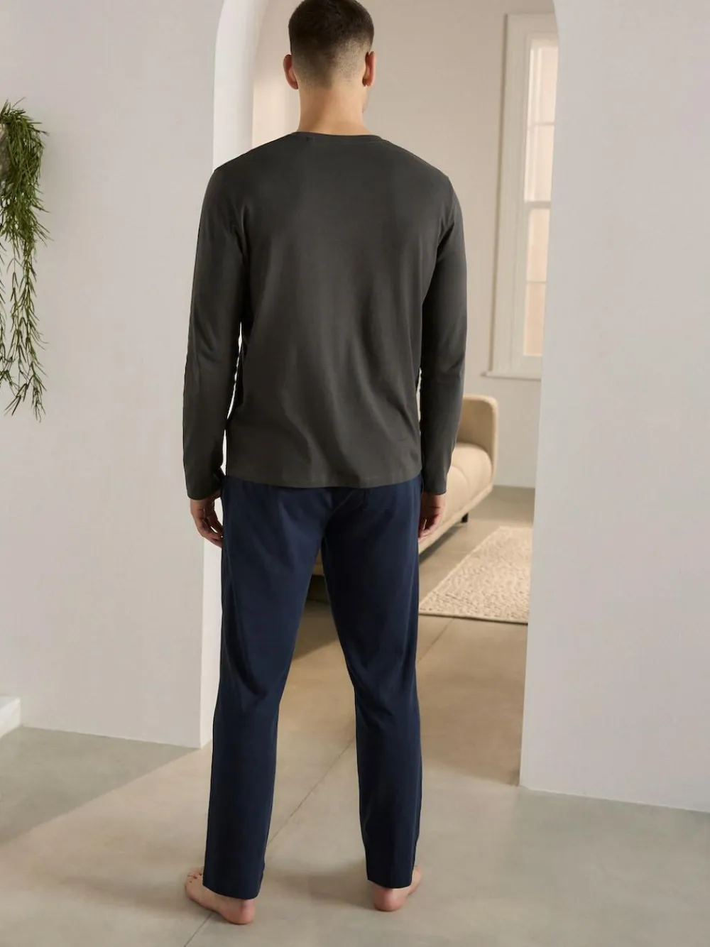 New Next Long Sleeve Jersey Pyjamas Set Slate Grey/Navy