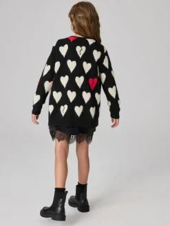 smALLSAINTS Black Amore Heart Girls Long Knitted Cardigan^ Knitwear & Sweaters|Knitwear