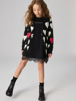 smALLSAINTS Black Amore Heart Girls Long Knitted Cardigan^ Knitwear & Sweaters|Knitwear