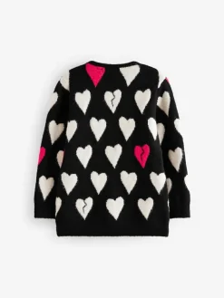 smALLSAINTS Black Amore Heart Girls Long Knitted Cardigan^ Knitwear & Sweaters|Knitwear
