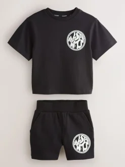 Sale smALLSAINTS Distortion T-Shirt and Sweat Shorts Set Black