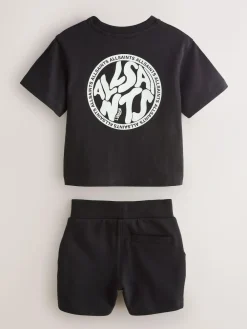Sale smALLSAINTS Distortion T-Shirt and Sweat Shorts Set Black