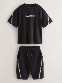 Outlet smALLSAINTS Black Logo Tape T-Shirt and Sweat Shorts Set