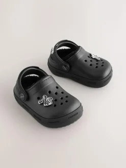 New smALLSAINTS Print Borg Lined Clog Slippers Black