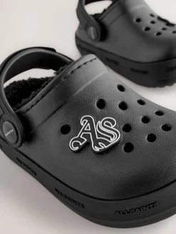 New smALLSAINTS Print Borg Lined Clog Slippers Black