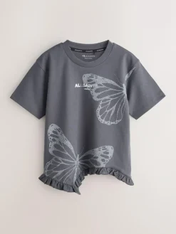 smALLSAINTS Charcoal Grey Asymmetric Hem Crew Neck Cotton T-Shirt^ T-Shirts