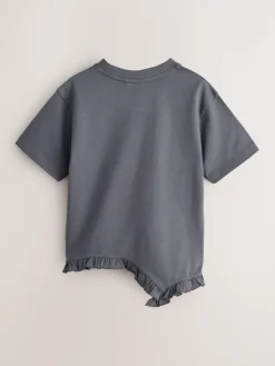 smALLSAINTS Charcoal Grey Asymmetric Hem Crew Neck Cotton T-Shirt^ T-Shirts
