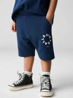 Clearance smALLSAINTS Navy Younger Boys Tierra 100% Cotton T-Shirt and Sweat Shorts Set