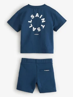 Clearance smALLSAINTS Navy Younger Boys Tierra 100% Cotton T-Shirt and Sweat Shorts Set