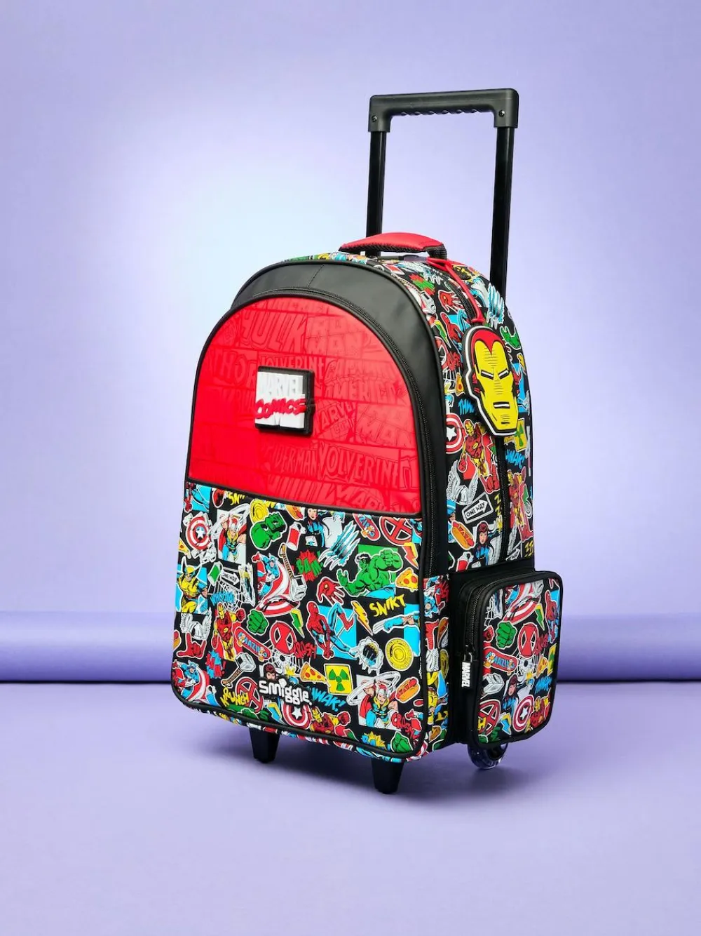 Clearance Smiggle Black Marvel Trolley Backpack with Light Up Wheels