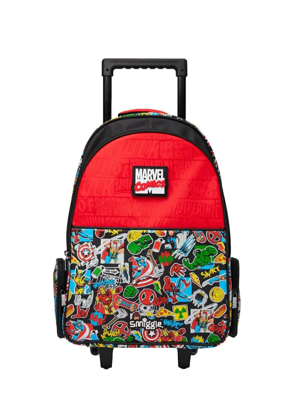 Clearance Smiggle Black Marvel Trolley Backpack with Light Up Wheels