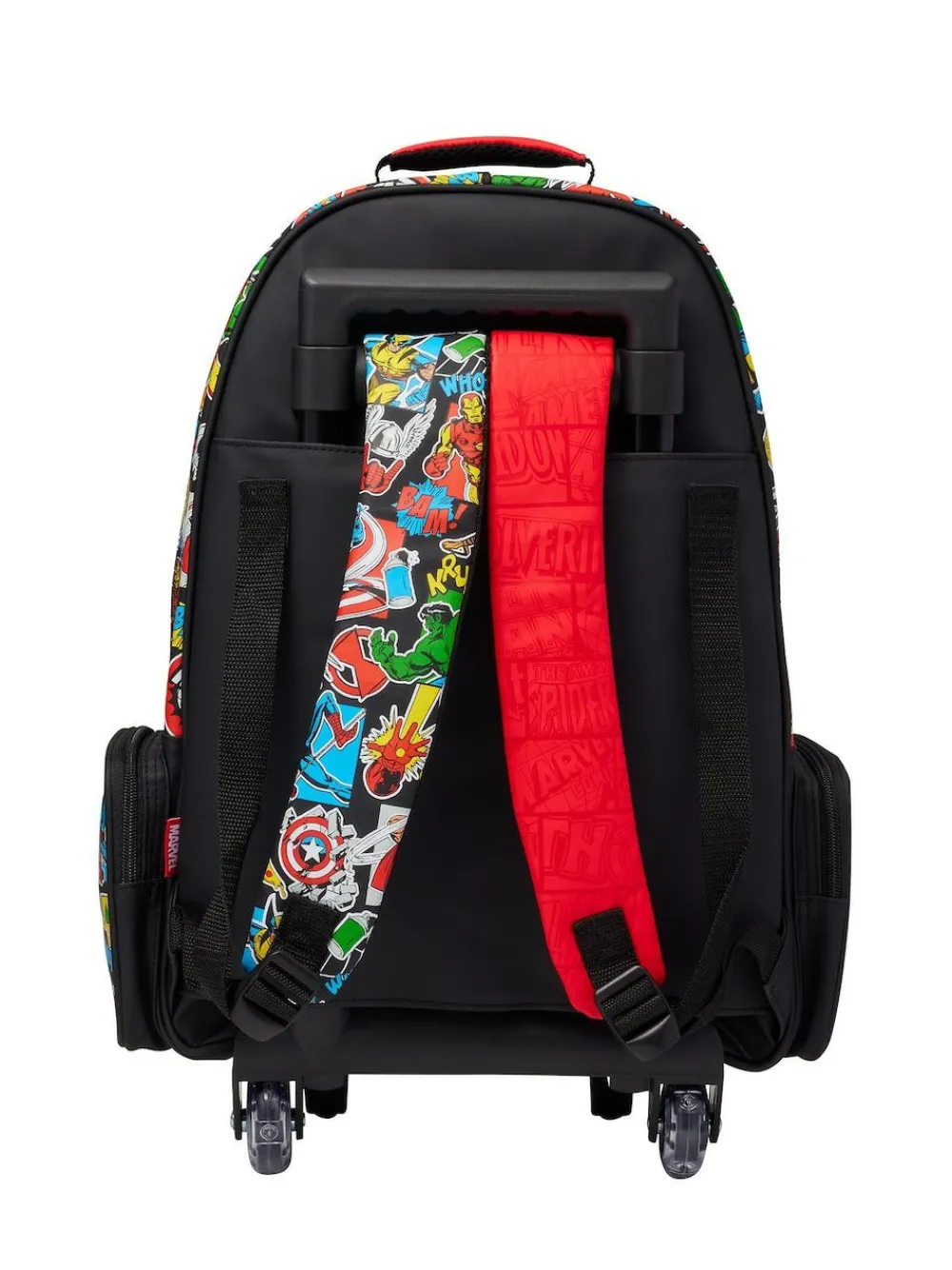 Clearance Smiggle Black Marvel Trolley Backpack with Light Up Wheels