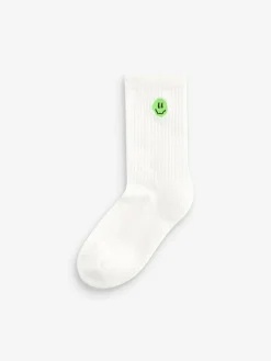 Hot Next Sport Rib Socks 5 Pack Smile Face Embroderies