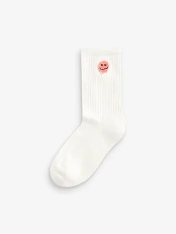 Hot Next Sport Rib Socks 5 Pack Smile Face Embroderies