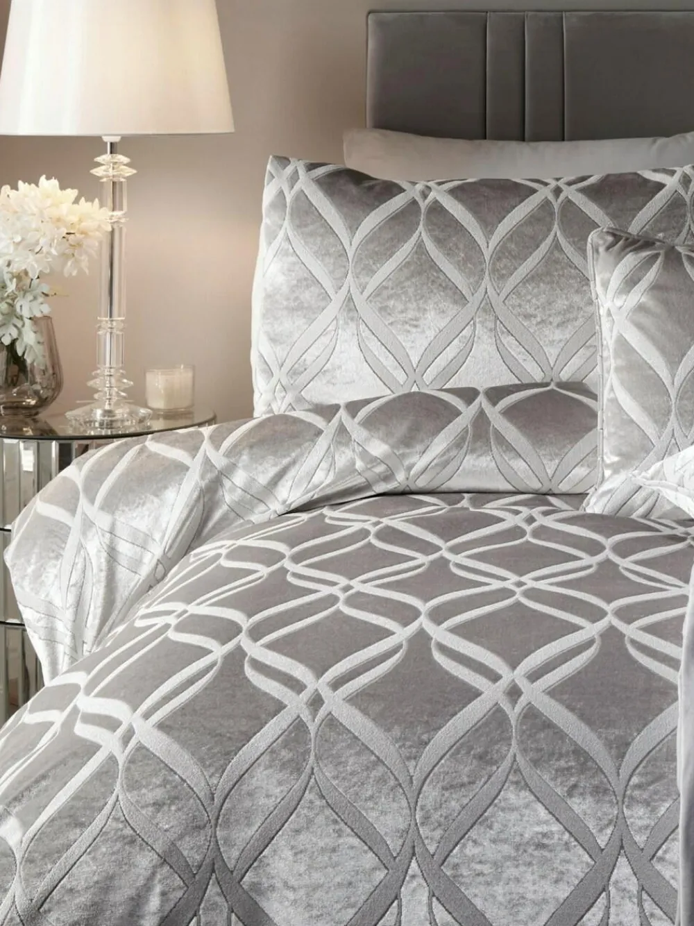 Hot Soiree Belfort Jacquard Duvet Cover Set Silver