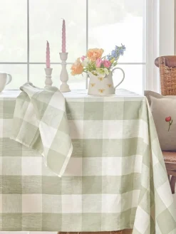 Sophie Allport Sage Green Gingham Linen Tablecloth^ Table Linen, Placemats & Coasters