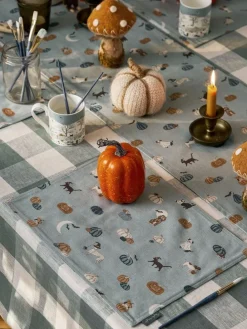 Sophie Allport Soft Teal Paws & Pumpkins Washable Placemats Set of 2^ Table Linen, Placemats & Coasters