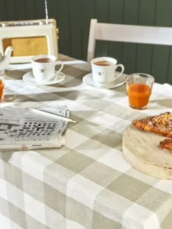 New Sophie Allport Stone Gingham Linen Tablecloth