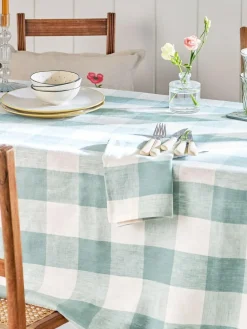 Hot Sophie Allport Teal Blue Gingham Linen Tablecloth