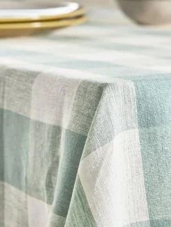Hot Sophie Allport Teal Blue Gingham Linen Tablecloth