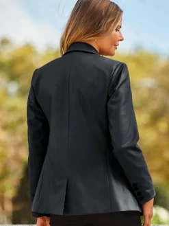 Sosandar Black Premium Faux Leather Blazer^Women Blazers|Suits & Tailoring