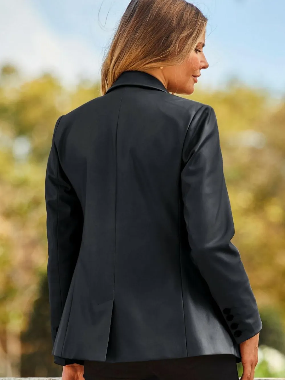 Sosandar Black Premium Faux Leather Blazer^Women Blazers|Suits & Tailoring