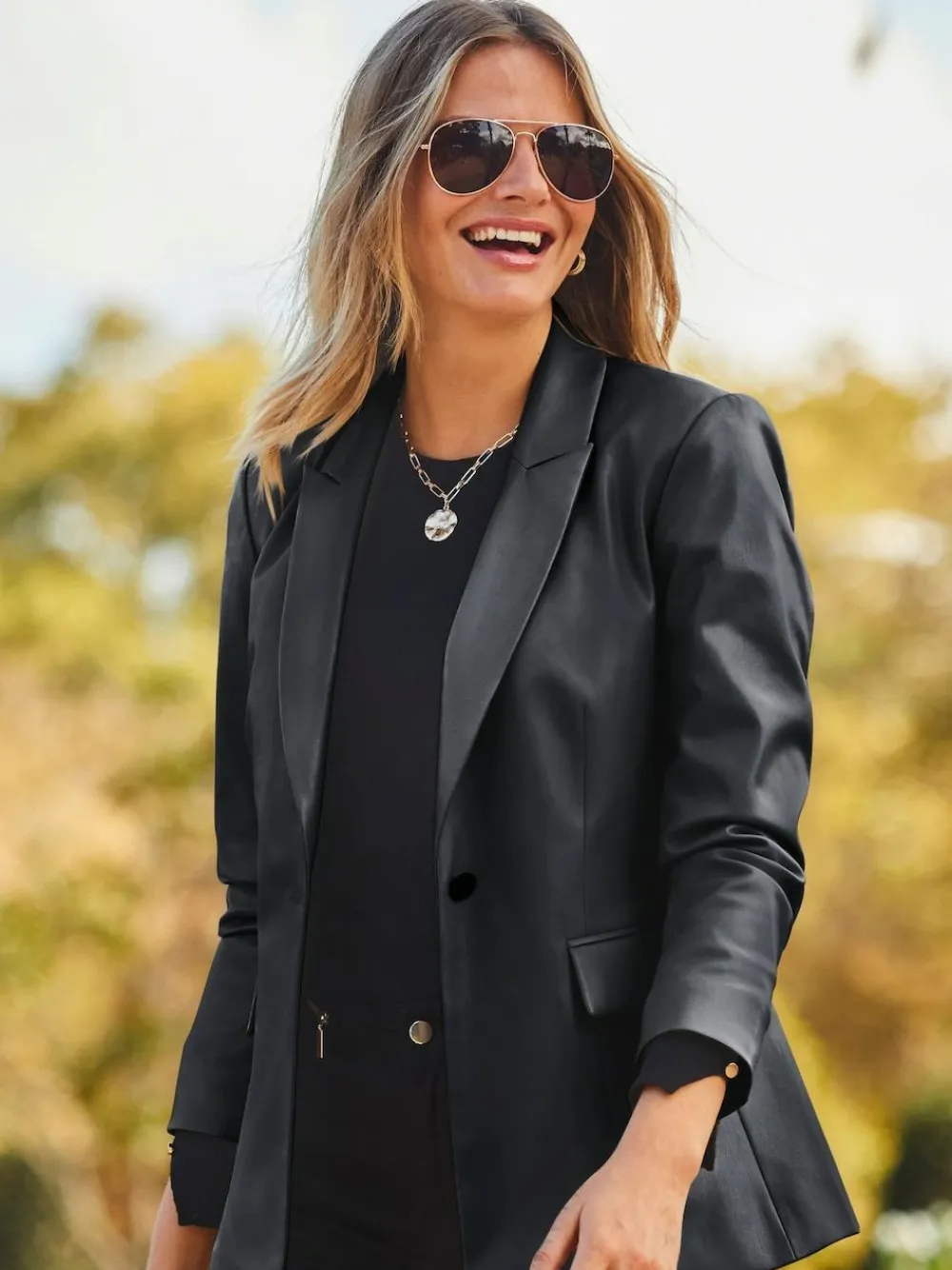 Sosandar Black Premium Faux Leather Blazer^Women Blazers|Suits & Tailoring