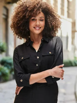 New Sosandar Black Side Stripe Button Front Jumpsuit