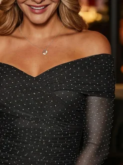 Sosandar Black Sparkle Bardot Ruched Midi Dress^Women Occasion Dresses