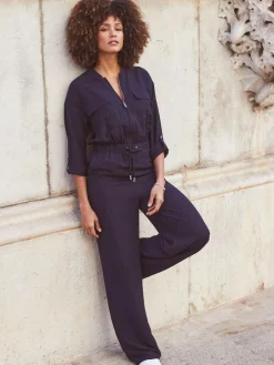 Sosandar Blue Drawstring Waist Jumpsuit^Women Jumpsuits & Playsuits