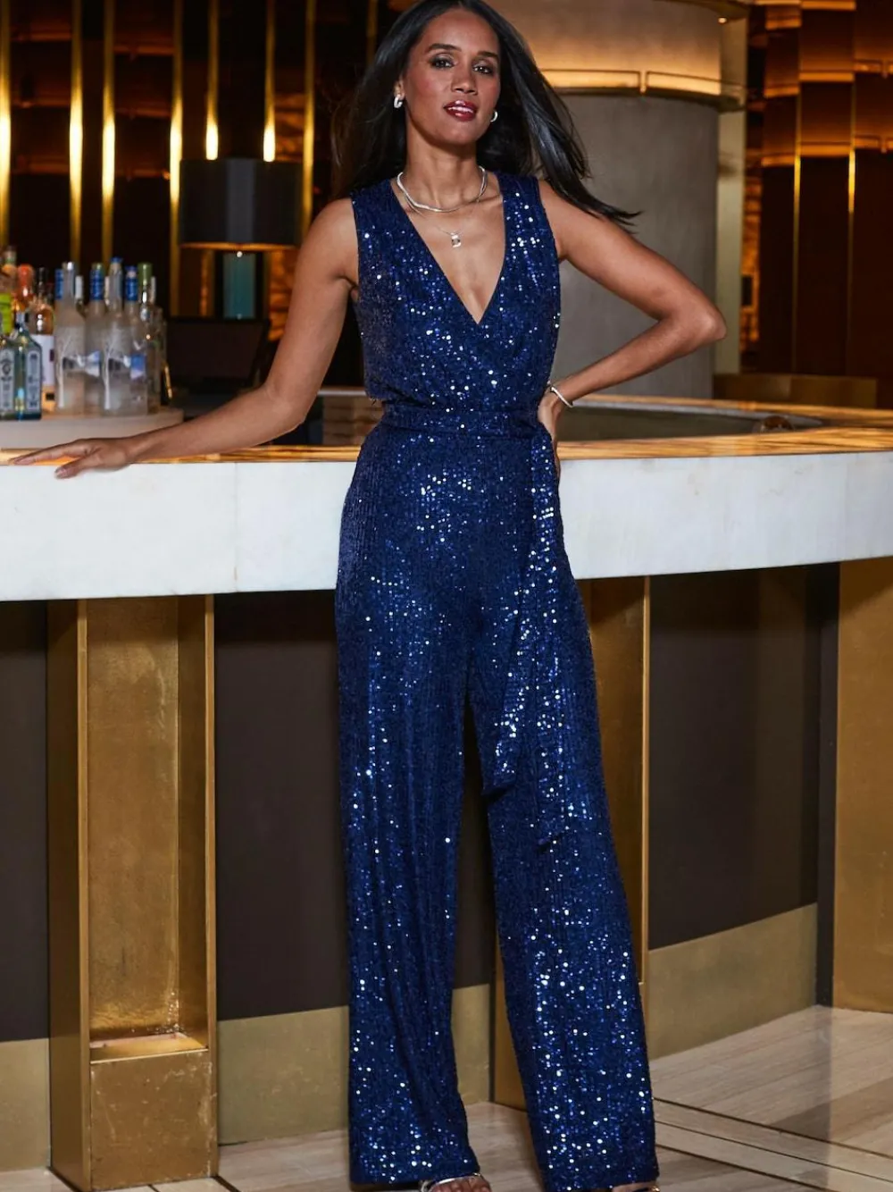 Sosandar Blue Sequin Wrap Front Jumpsuit^Women Jumpsuits & Playsuits